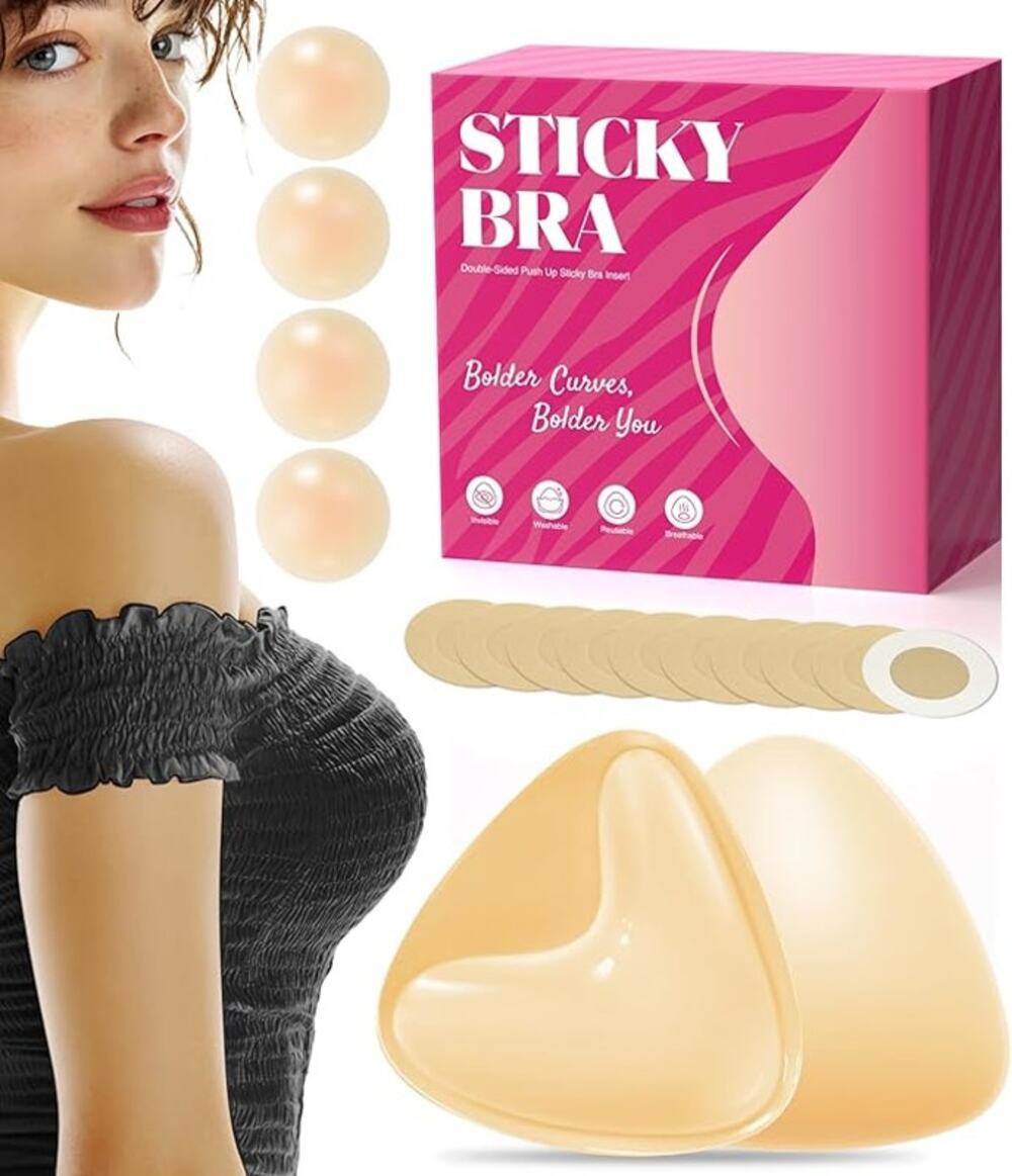 NWT ~ Push Up Double Sided Sticky Bra Inserts with Nipple Covers ~ 4.5" ~ MEDIUM